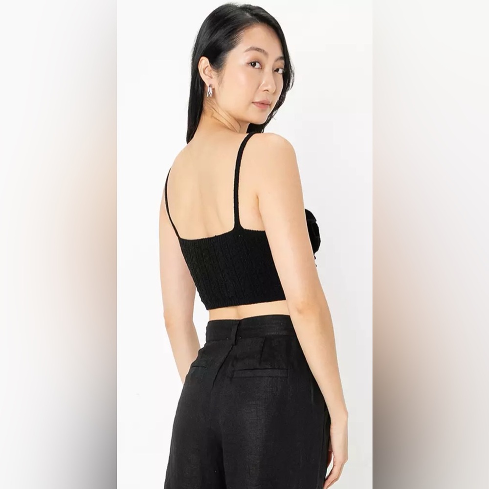 ZARA black ruffled chenille crop top size large - Picture 5 of 13